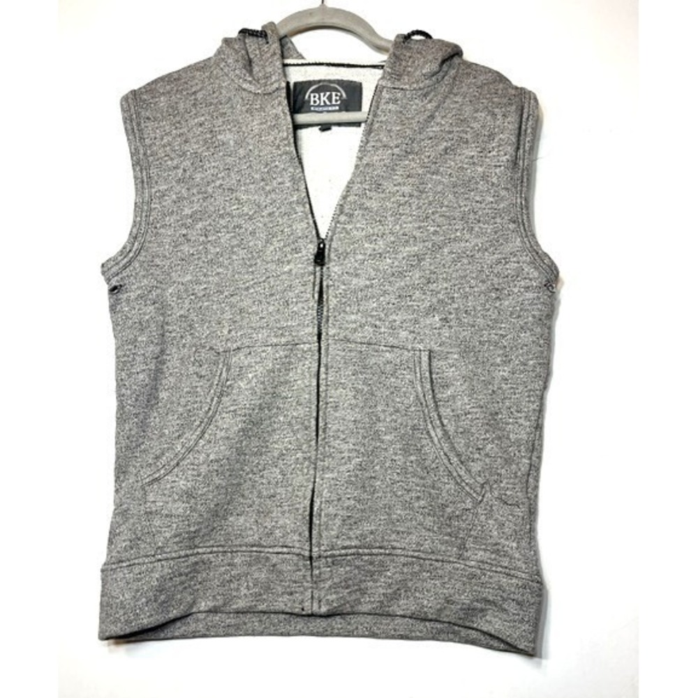 BKE Mens Athletic Fit Full Zip Hooded Vest Heather Gray Sleeveless Hoodie M